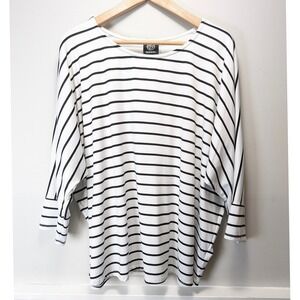 Bobeau Womens 2X Striped Dolman Sleeve Top White Black Scoop Neck Minimalist